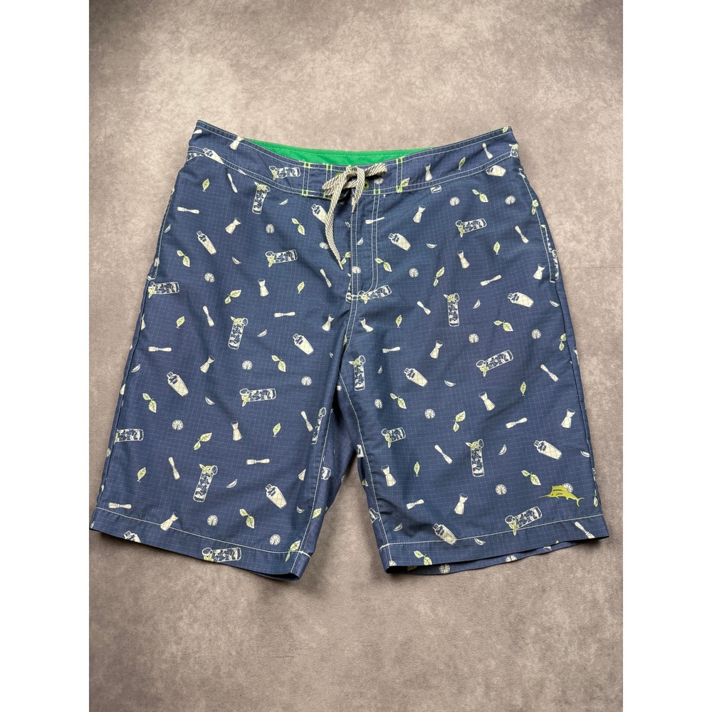 Tommy Bahama Relax‎ Men 36 Board Shorts Blue Cocktail Mojito Print Swim Trunks